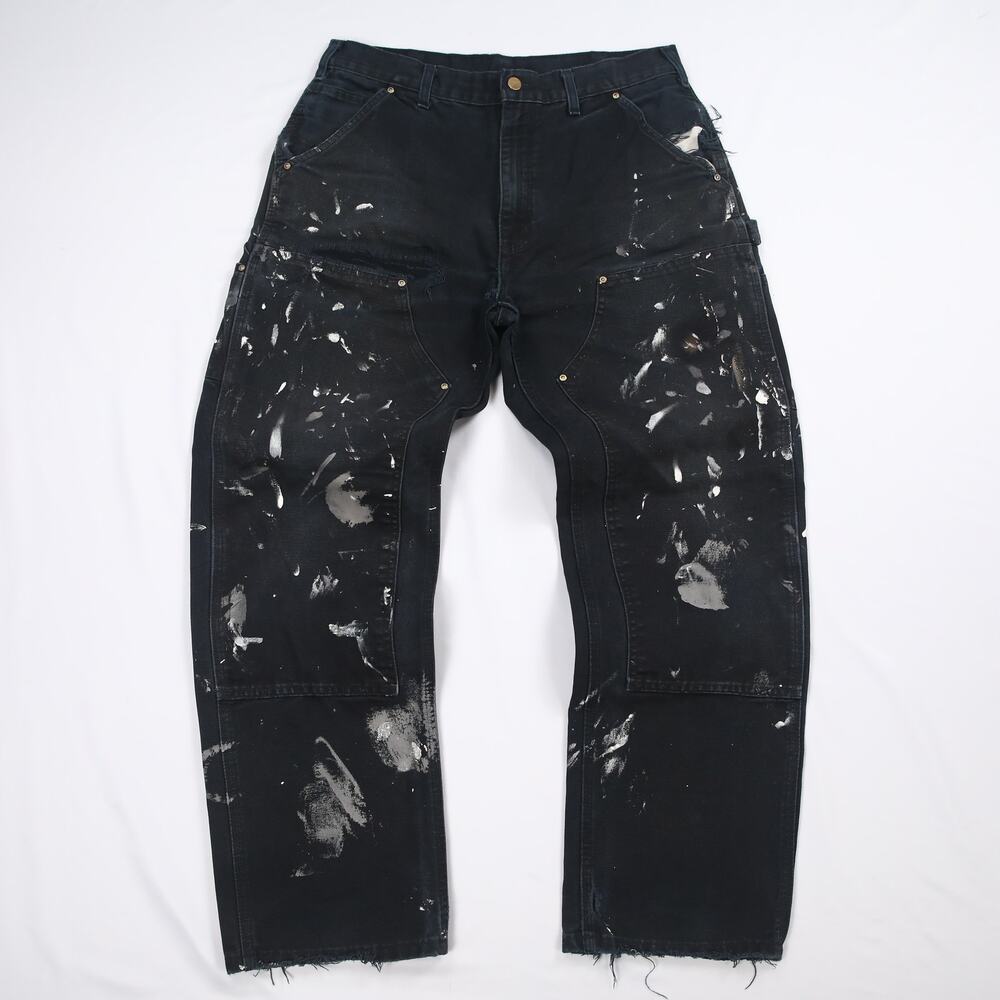 Vintage Carhartt B01 BLK Painted Distressed Faded Black Double Knee Pants 33x30